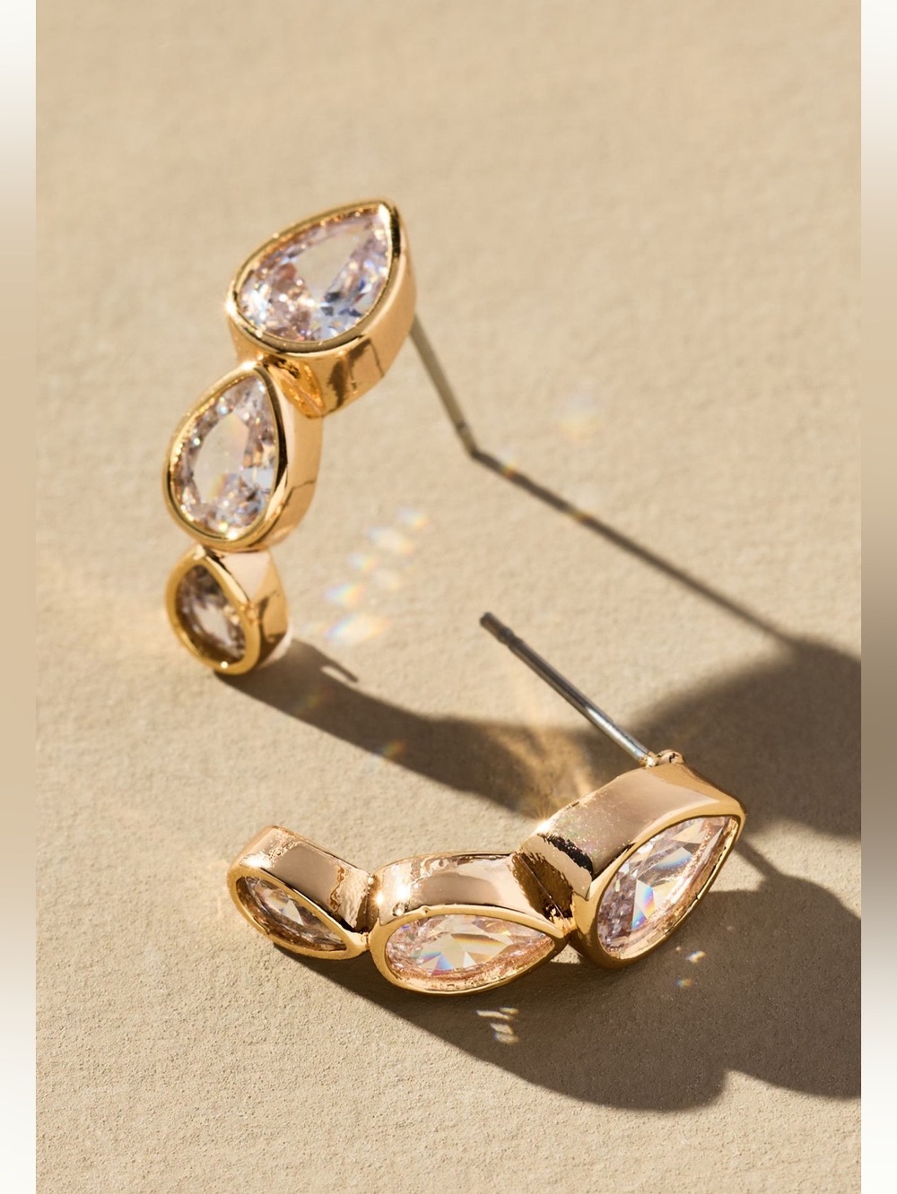 Anthropologie 14KT Gold Plated Drop Earrings Multi Crystal Teardrop Bezel CZ New